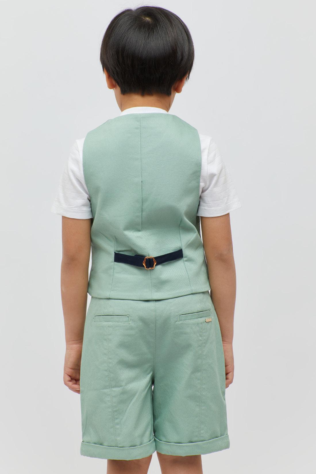 One Friday Kids Boys Green Cotton Waistcoat - One Friday World