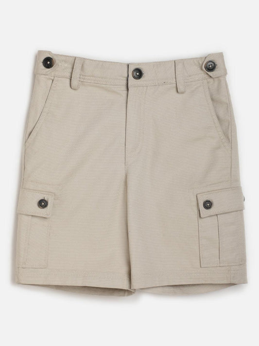 Beige Solid Shorts