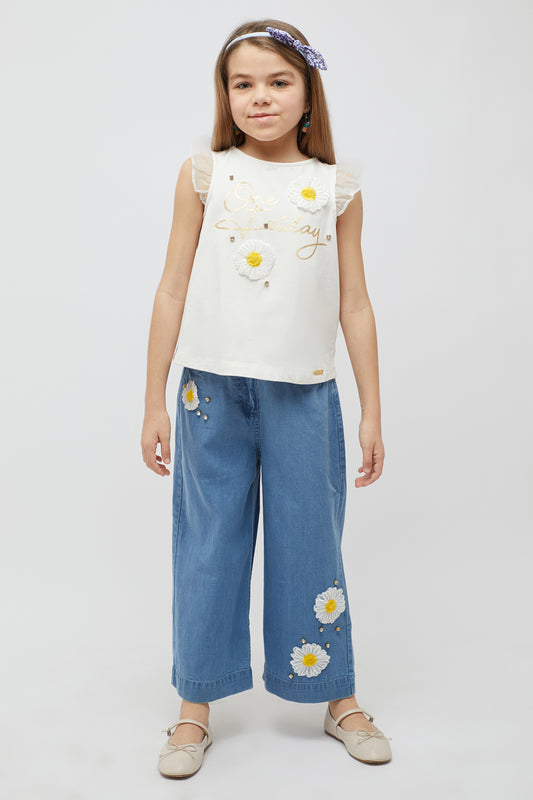 Blue Embroidered Trouser