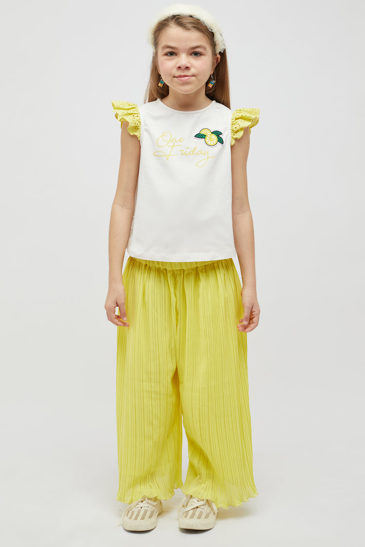 White Top With Yellow Sleeves
