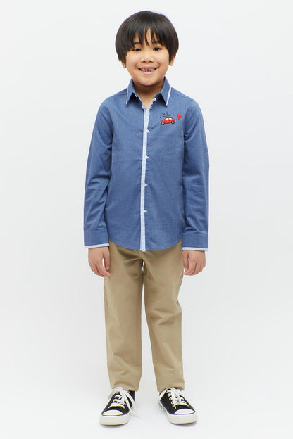 One Friday Blue Shirt With White Piping - One Friday World