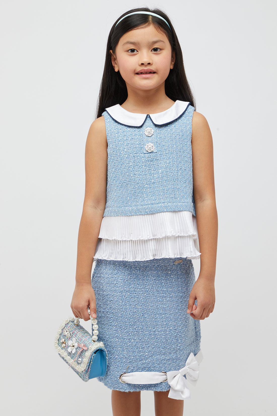 One Friday Blue And White Pleated Top
