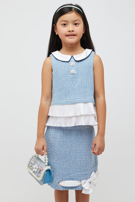Blue And White Pleated Top