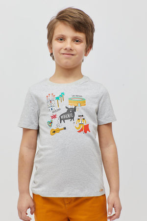 One Friday Baby Boys Grey Texture T-Shirt with Fun Prints