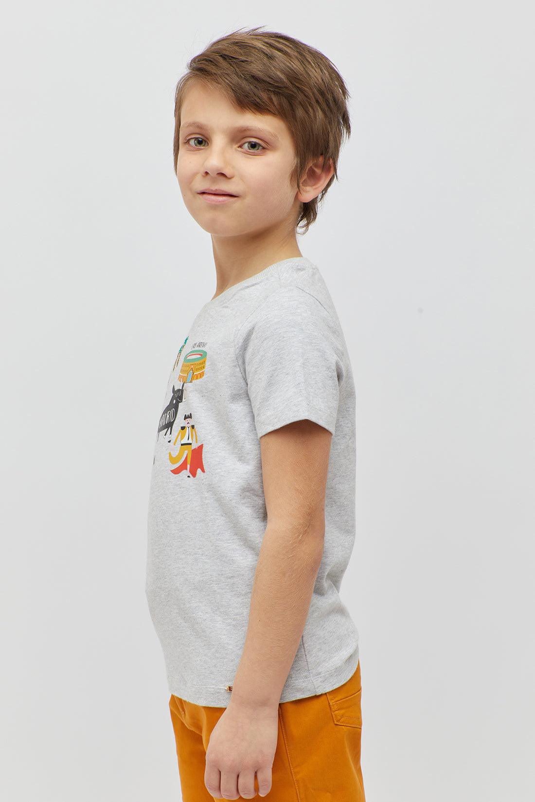 One Friday Baby Boys Grey Texture T-Shirt with Fun Prints