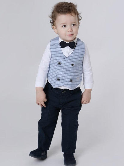 Blue Check Waistcoat with Shirt - One Friday World