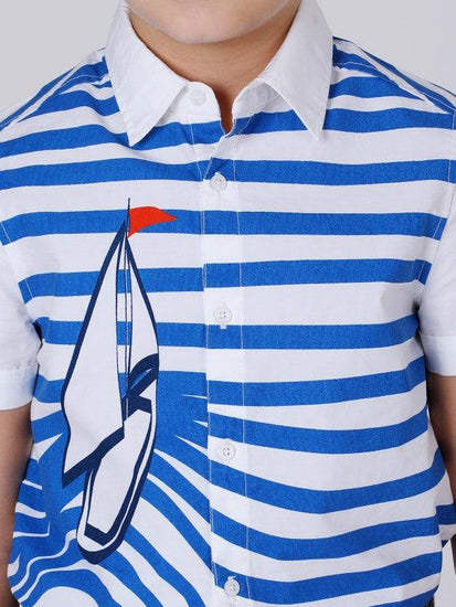 Blue Boat Printed Shirt - One Friday World