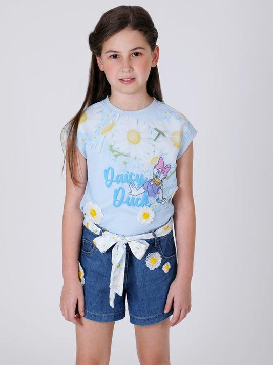 Kids Girls Blue Daisy Duck With Floral Printed Top