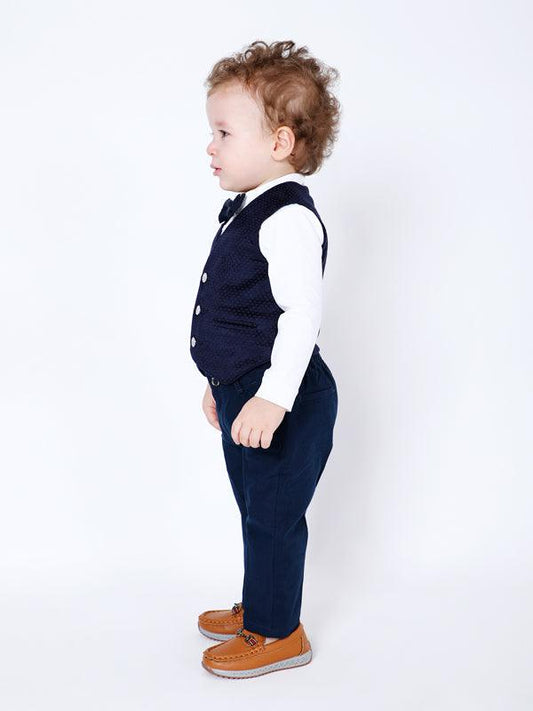 Navy Blue Solid T-Shirt with Waistcoat (2 Pieces set)
