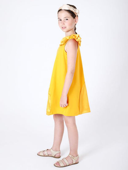 One Friday Kids Girls Yellow Animal Printed Dress With Bow - One Friday World