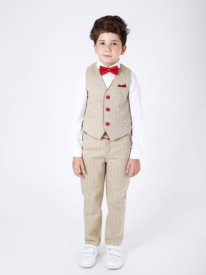 One Friday Beige Stripes Waistcoat - One Friday World