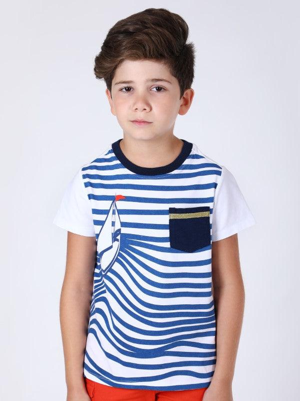Blue Boat Printed T-shirt - One Friday World