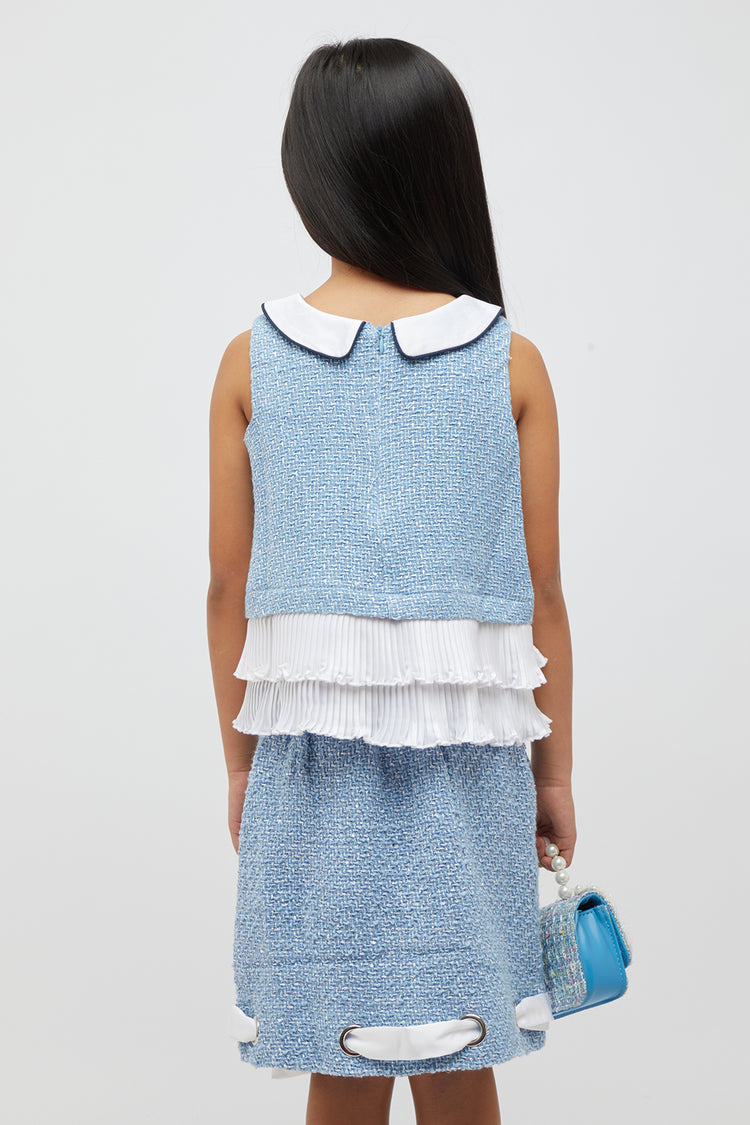 Blue And White Pleated Top