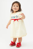 One Friday Baby Girls Yellow Floral Printed Dress With Red Bow