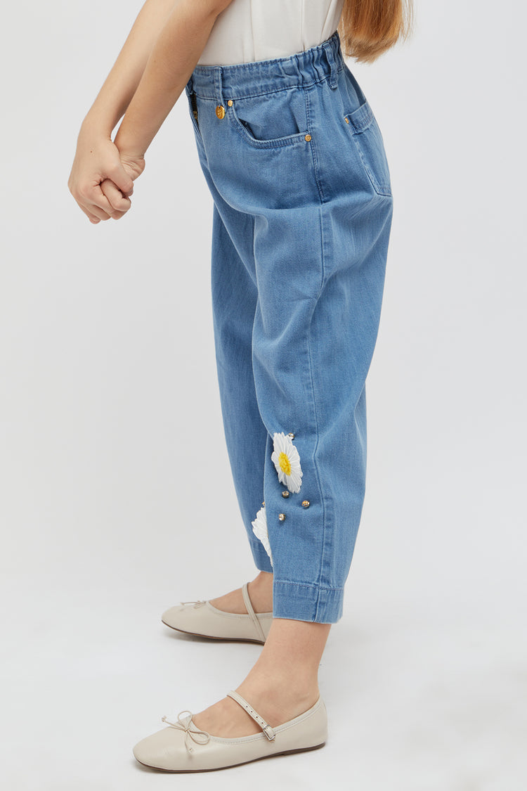 Blue Embroidered Trouser
