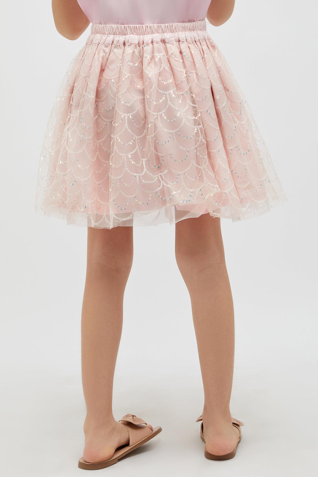 One Friday Kids Girls Princess Peach Sequin Skirt with Bow - One Friday World