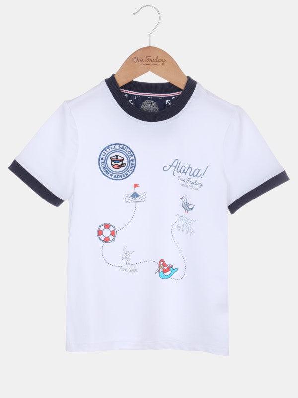 White Aloha Printed T-shirt - One Friday World