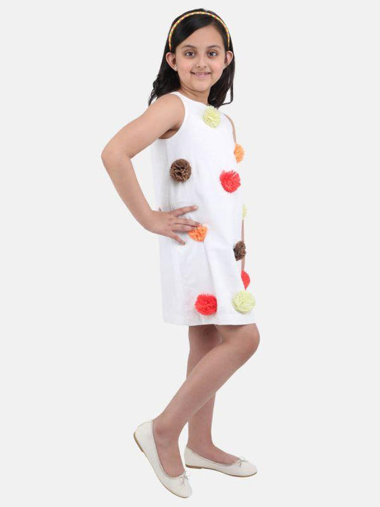 Girl White Pom Pom Dress