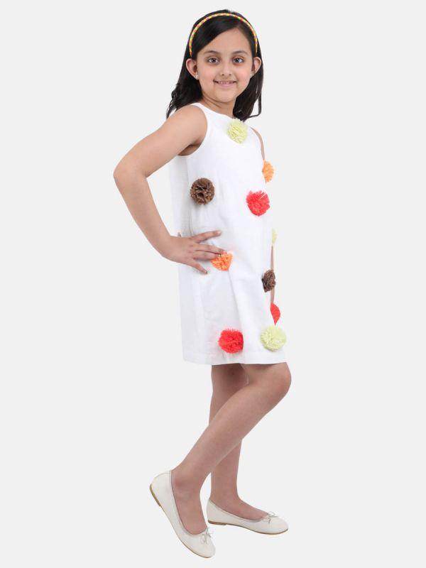 Girl White Pom Pom Dress - One Friday World