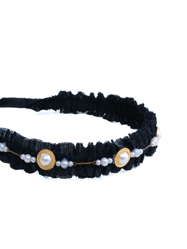 Black Pearl With Gold Chain Hairbands