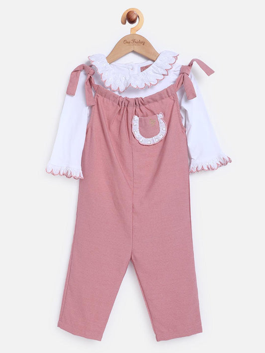 Pink Full Sleeves Jumpsuit And Shirt
