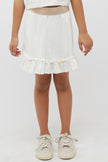 One Friday Kids Girls Off White Pure Cotton Skirt with Hemline Ruffle