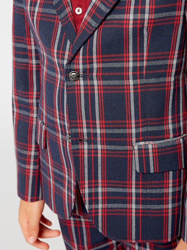Red And Blue Check Pattern Blazer - One Friday World