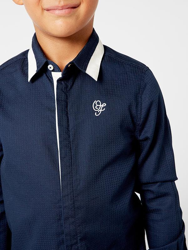 Navy Blue With White Collar Shirt - One Friday World