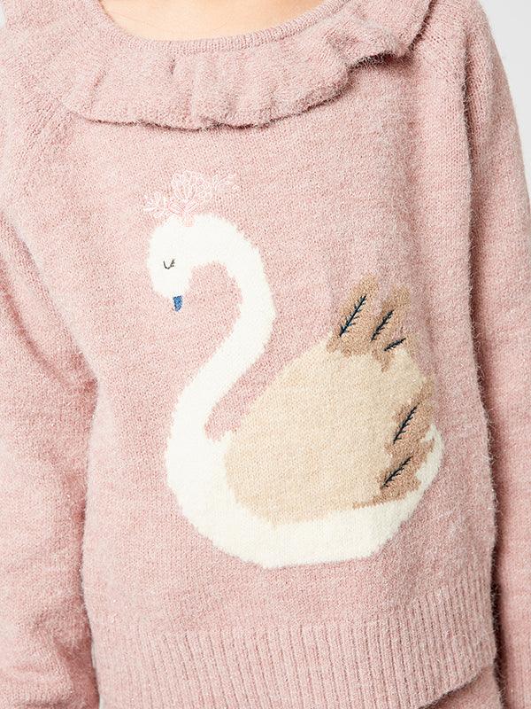 Pink Swan Print  Sweater - One Friday World