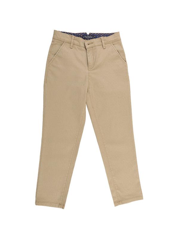 Beige Solid Chinos - One Friday World