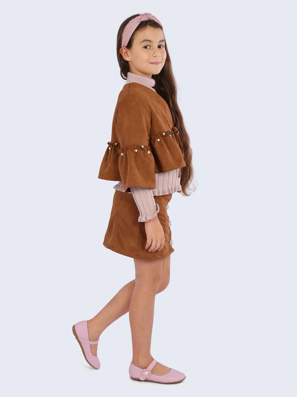 Brown Pearl Studded Suede Skirt - One Friday World