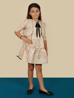 One Friday Beige and Gold Frill Dress with Shrug - One Friday World