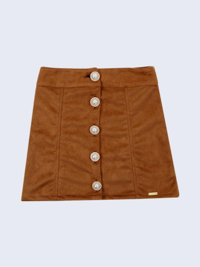 Brown Pearl Studded Suede Skirt - One Friday World
