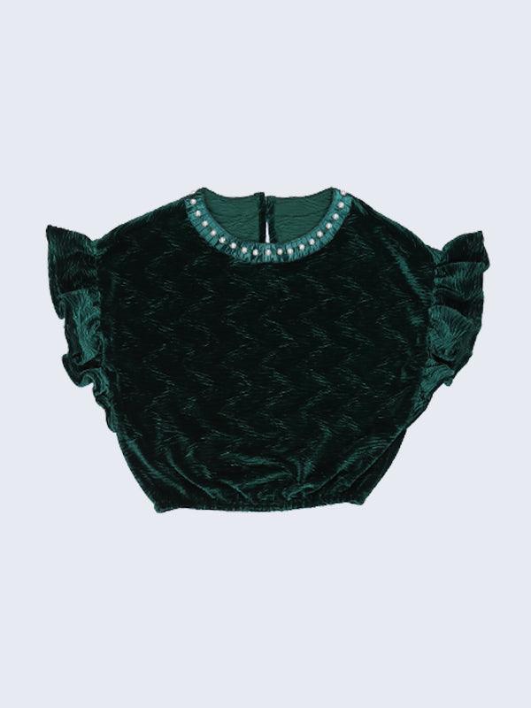 Green Suede Pearl Studded Top - One Friday World
