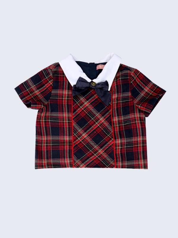 Navy Blue and Red Check Top - One Friday World