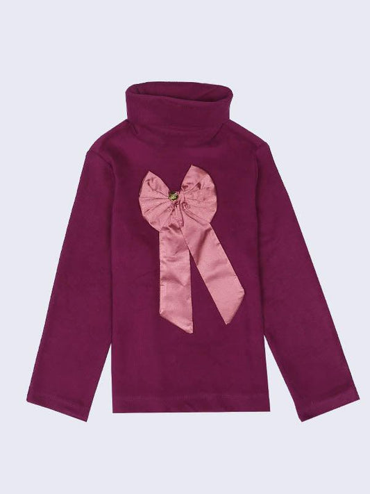 Purple Full Sleeves Top With Bow