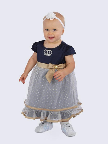 Navy Blue and Gold Frill Dress - One Friday World