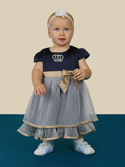 Navy Blue and Gold Frill Dress - One Friday World