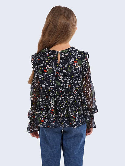 Navy Blue Printed Top - One Friday World