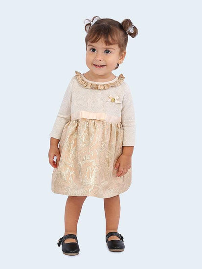 Gold and Beige Frill Dress - One Friday World