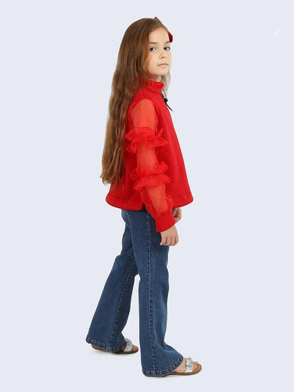 Red Frill Sleeve Top - One Friday World