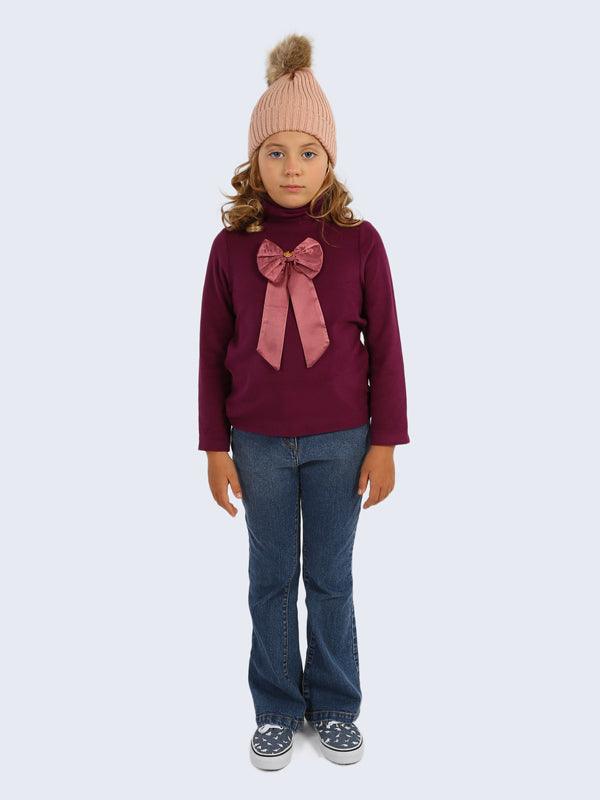 Purple Full Sleeves Top With Bow - One Friday World