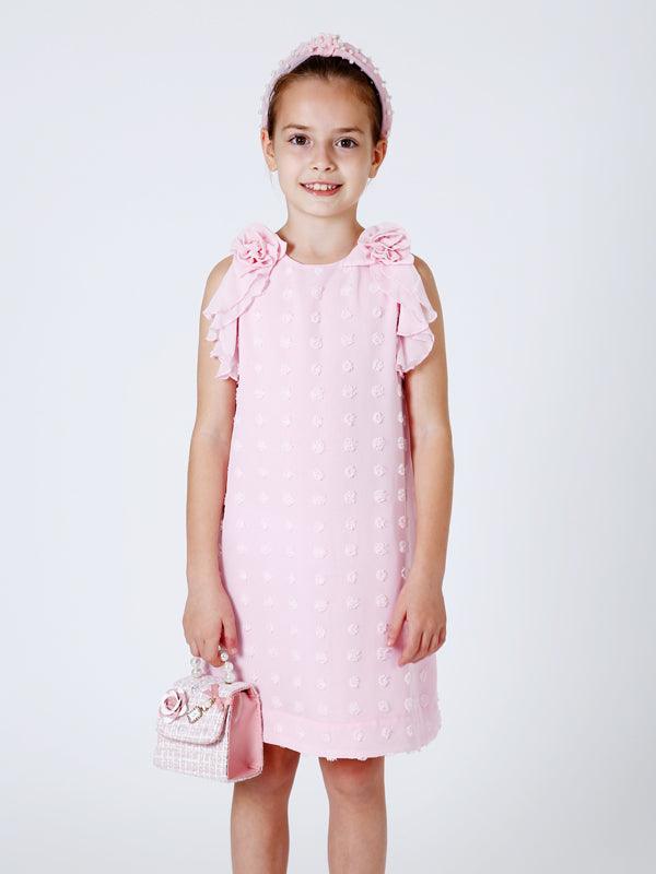 Pink Sleeveless Self Design Dress - One Friday World