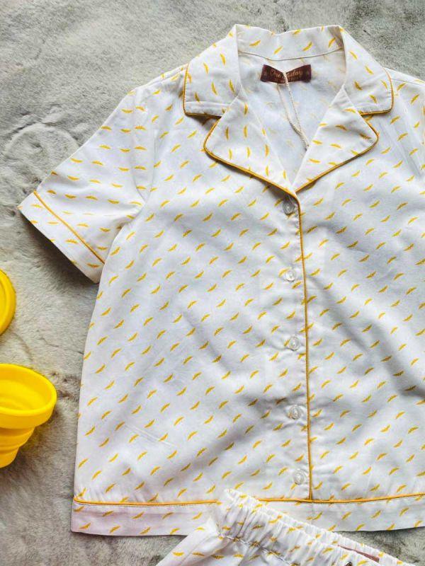 Yellow Printed Night Suit - One Friday World